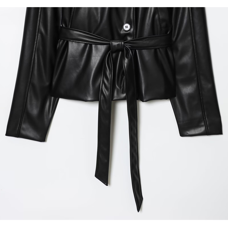 MUJER noir femme Trench manteau Faux cuir recadrée veste femme nouveau en manteaux d'extérieur coupe-vent femme mode vêtements d'extérieur