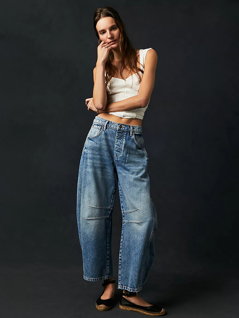 Jean large en denim pour femme, style rétro américain, pantalon Y2K streetwear, coupe droite, décontracté, taille mi-haute