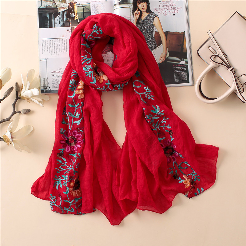 Châle en Viscose à fleurs brodées unies, écharpe en coton imprimé Bandana indien, Foulard doux, casquette Hijab musulmane, 2026