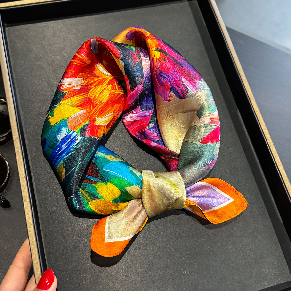 Foulard de luxe en soie de mûrier pour femmes, imprimé Floral à l'huile, Bandana, châle, foulard pour dames, enveloppe décorative, 53cm, 100%