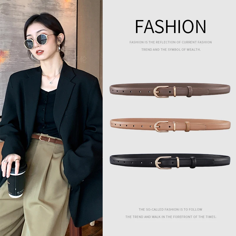 Ceinture en cuir fin pour femmes, boucle en alliage personnalisée, Simple, mode, haute qualité, ceinture décorative avec manteau en jean