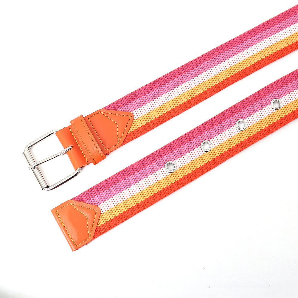 Ceinture à épingles en toile rayée arc-en-ciel pour femmes, ceinture en nylon DulNylon, ceinture gothique Boho, ceinture coréenne, mode décontractée, luxe, haute qualité