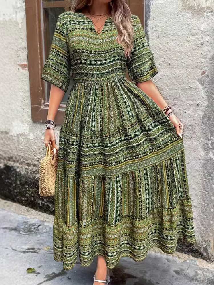 Robes d'été longues pour femmes, col rond, col en V, Style bohème, grande taille, robe Boho, Maxi, Simple, basique, décontractée