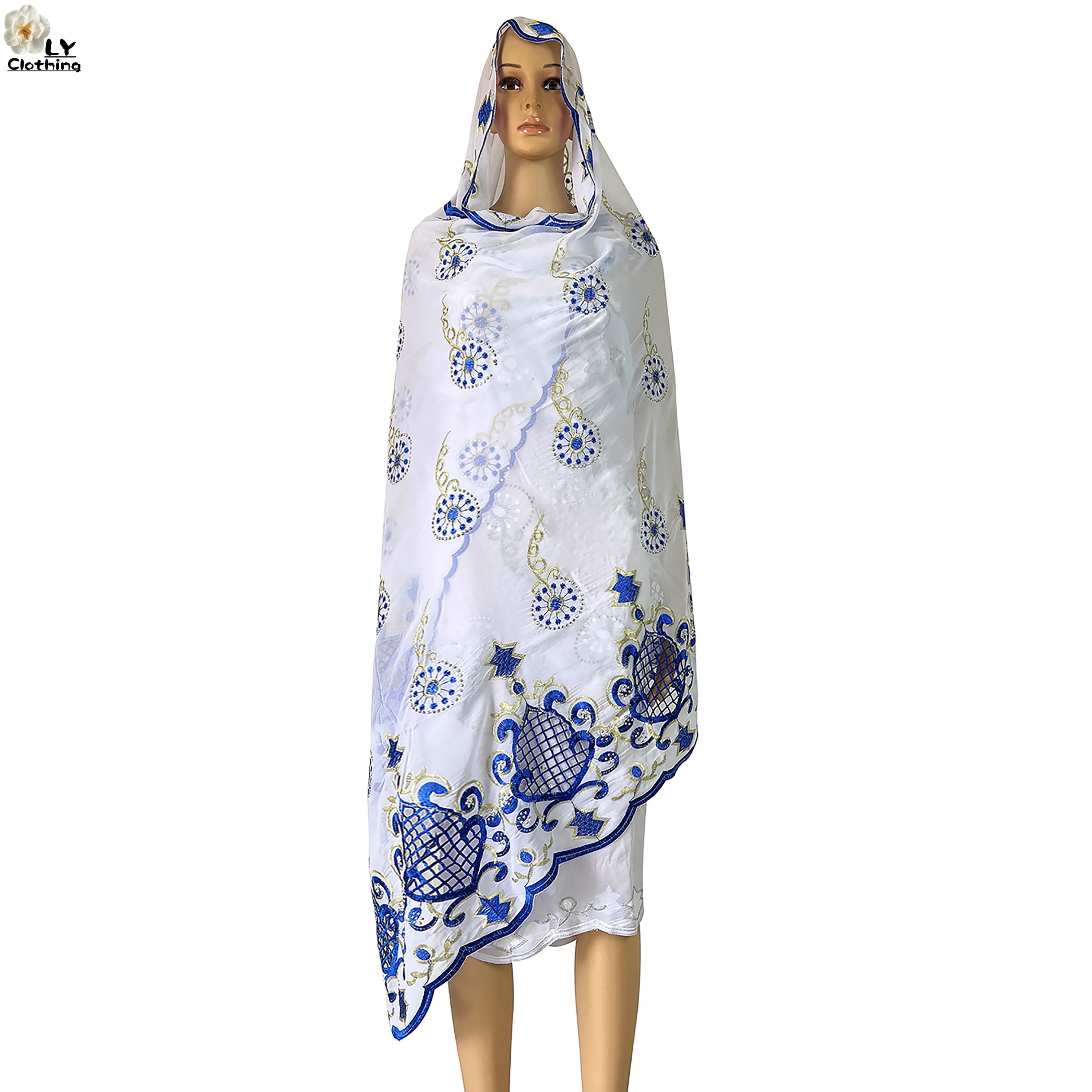 Écharpe de sauna brodée en mousseline de soie pour femmes, écharpe de prière musulmane, écharpe islamique de Dubaï, nouveau style africain, été 2023