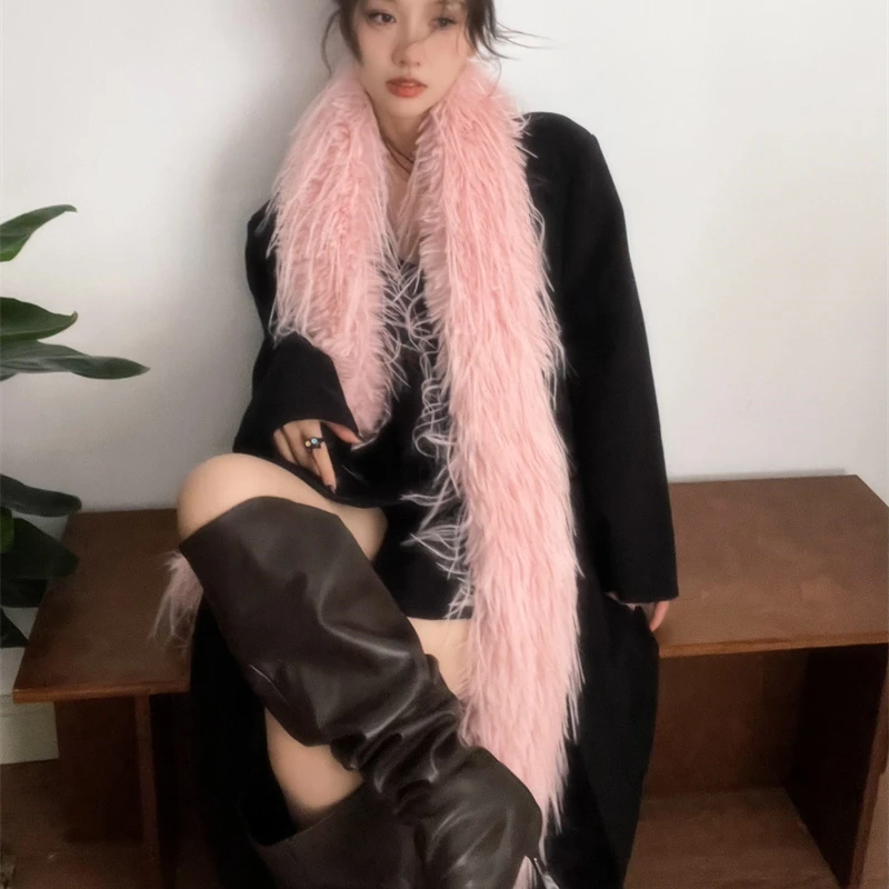 Écharpe en fourrure de vison moelleuse pour femmes et filles, longue bande en peluche à la mode, écharpe chaude, designer coréen, luxe, 216.239., Y2K