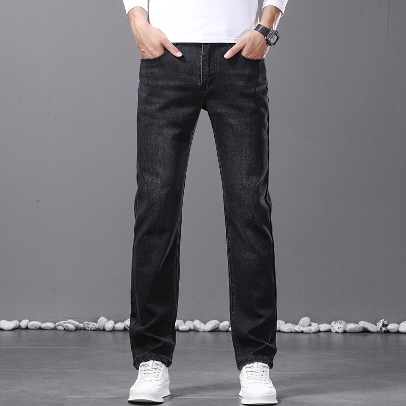 Nouveau jean droit pour homme, confortable, élastique, décontracté, pour le travail, coupe rétro, bleu, en denim délavé