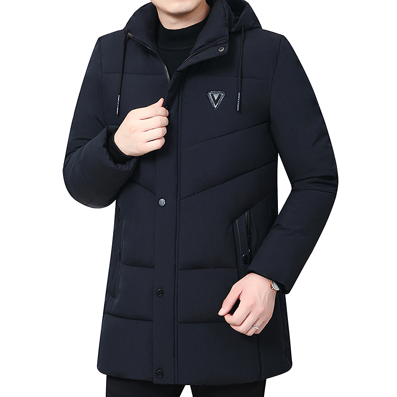 Manteau d'hiver à capuche en coton pour hommes, Parkas épais, couleur unie, Cardigan rembourré, longueur Midi, fermeture éclair, veste chaude pour hommes