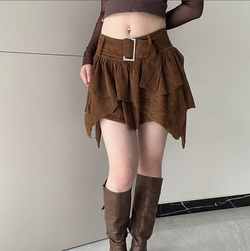 Jupe pour femmes, demi-jupe rétro multicouche épicée pour fille, avec taille haute irrégulière et longueur des jambes, nouvelle collection été 2025
