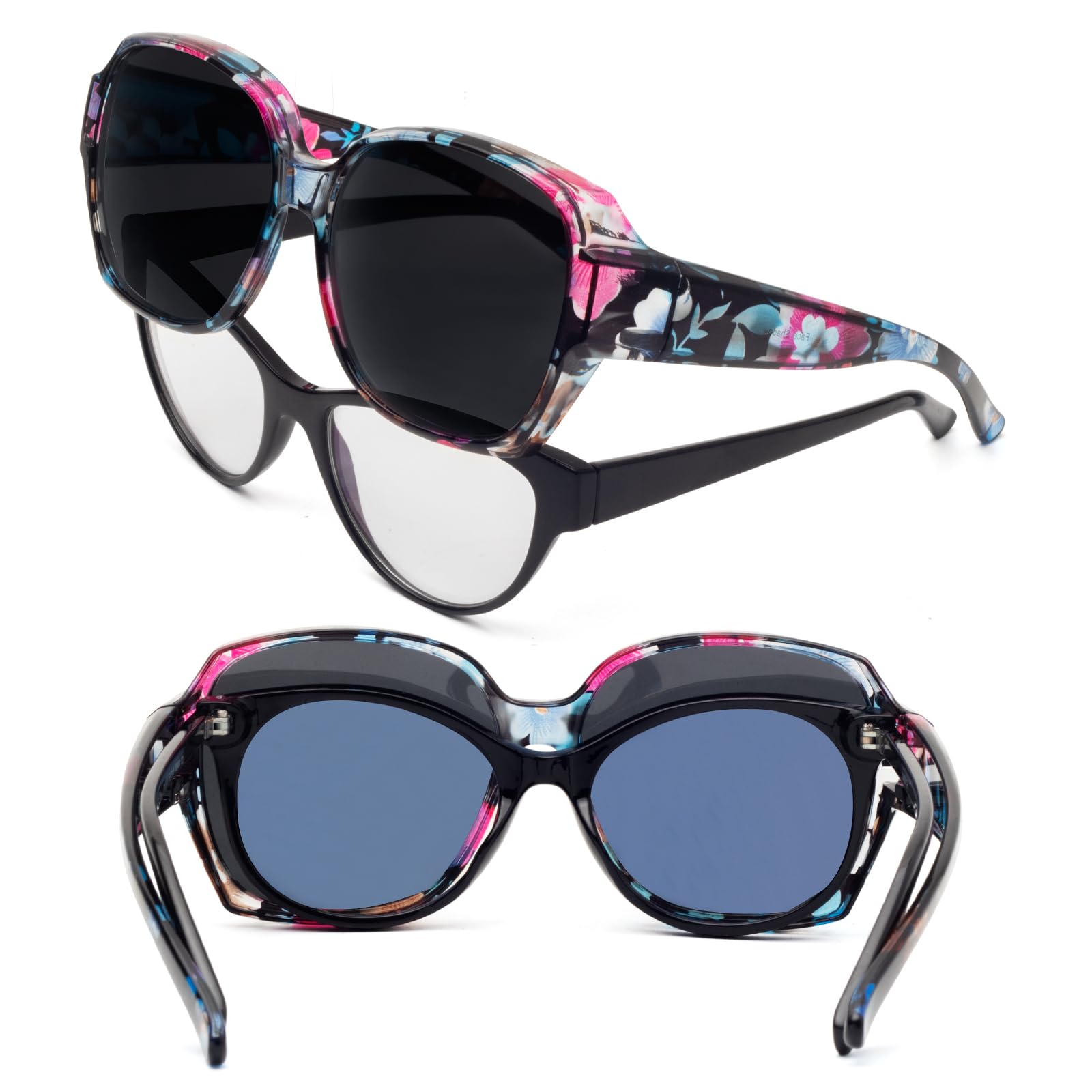 Lunettes de soleil à porter par-dessus les lunettes de vue pour femmes, protection UV, accessoires de mode, s'adaptent aux lunettes de vue, légères T01