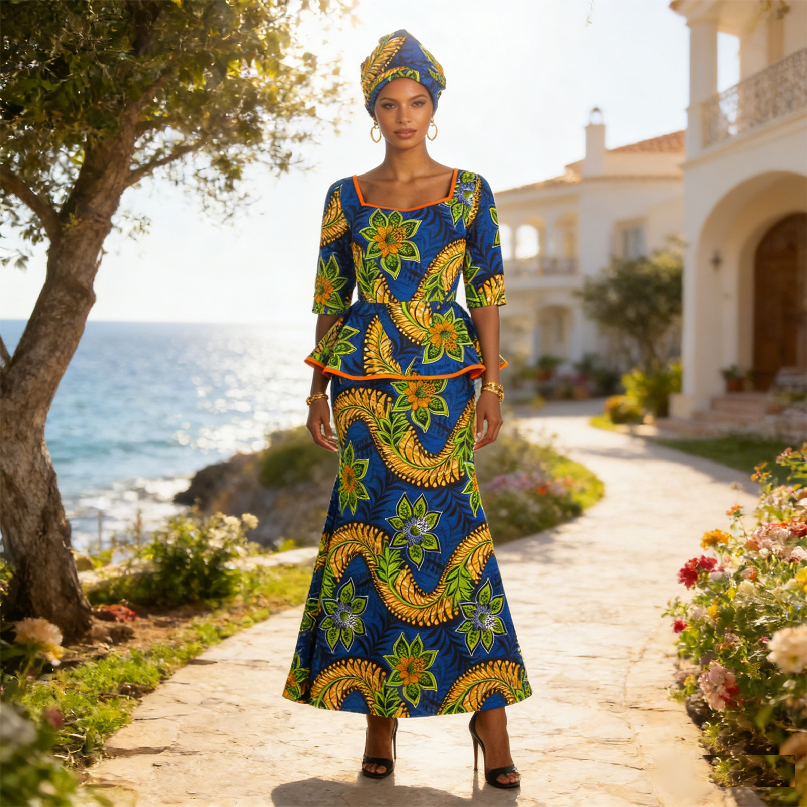 Robes africaines pour femmes, haut imprimé Dashiki traditionnel et robes sirène assorties avec bandeau, robes de soirée élégantes pour femmes Y 2225038