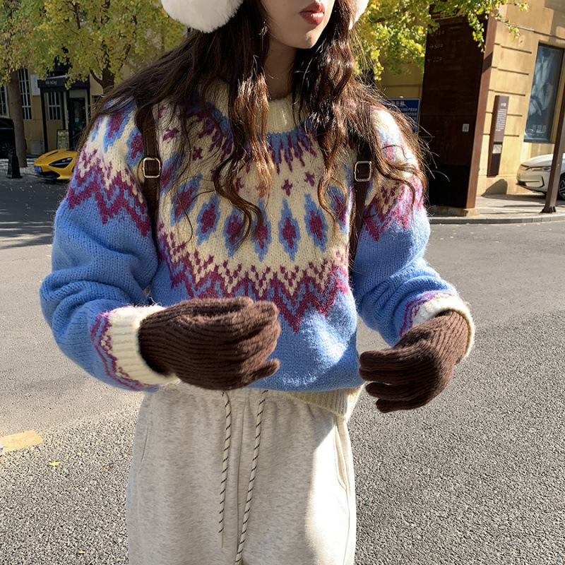 Femmes tricot pull 2025 nouveau rose pull femmes Fair Isle Jacquard Preppy Style automne hiver tricot pull