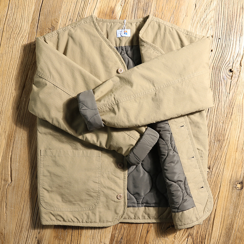 Style japonais Vintage nouvelle mode hommes décontracté à la mode simple boutonnage à manches longues col en v coton rembourré veste mâle vêtements manteau