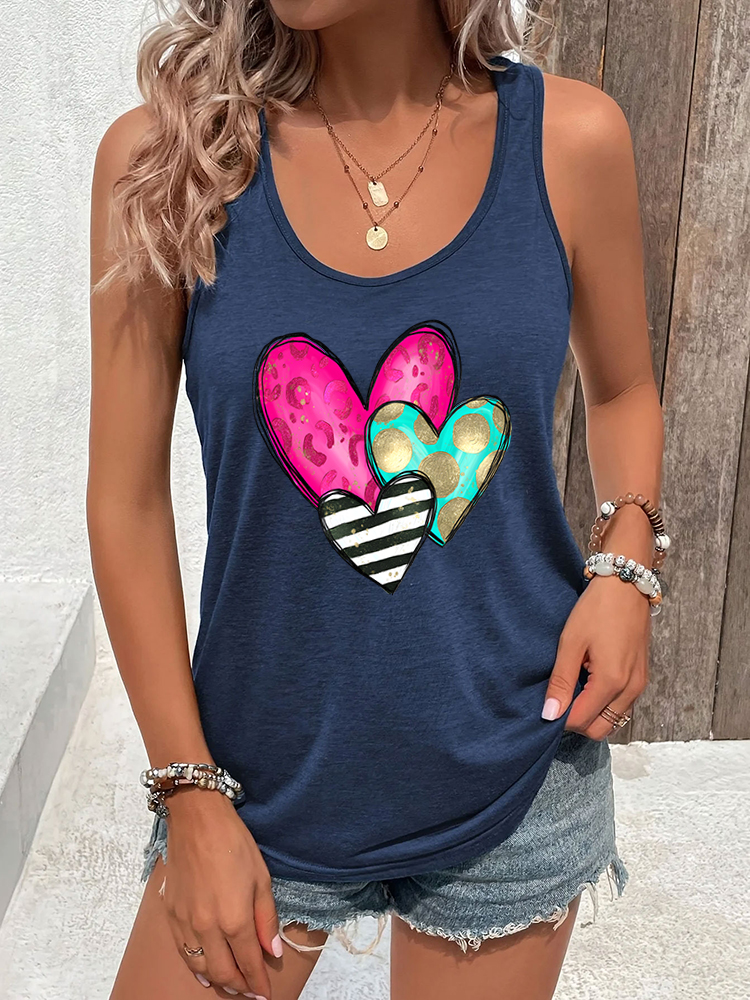 Gilet femme drôle coeur dos nageur réservoirs trois couleurs coeurs graphique débardeur mode été dos nageur tenue vacances hauts sexy