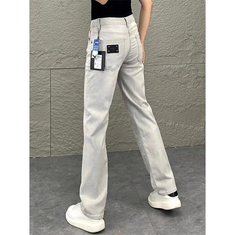 Jeans de luxe 2026 pour homme – Nouveauté été – Coupe slim tendance, jambe droite, effet amincissant – Blanc et gris originaux, style décontracté