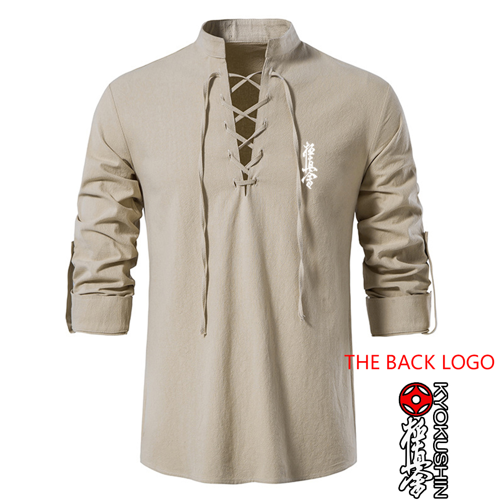 Kyokushin karaté impression mode 2023 nouvel homme été couleur unie lin à manches longues confortable classique coupe ajustée t-shirt hauts