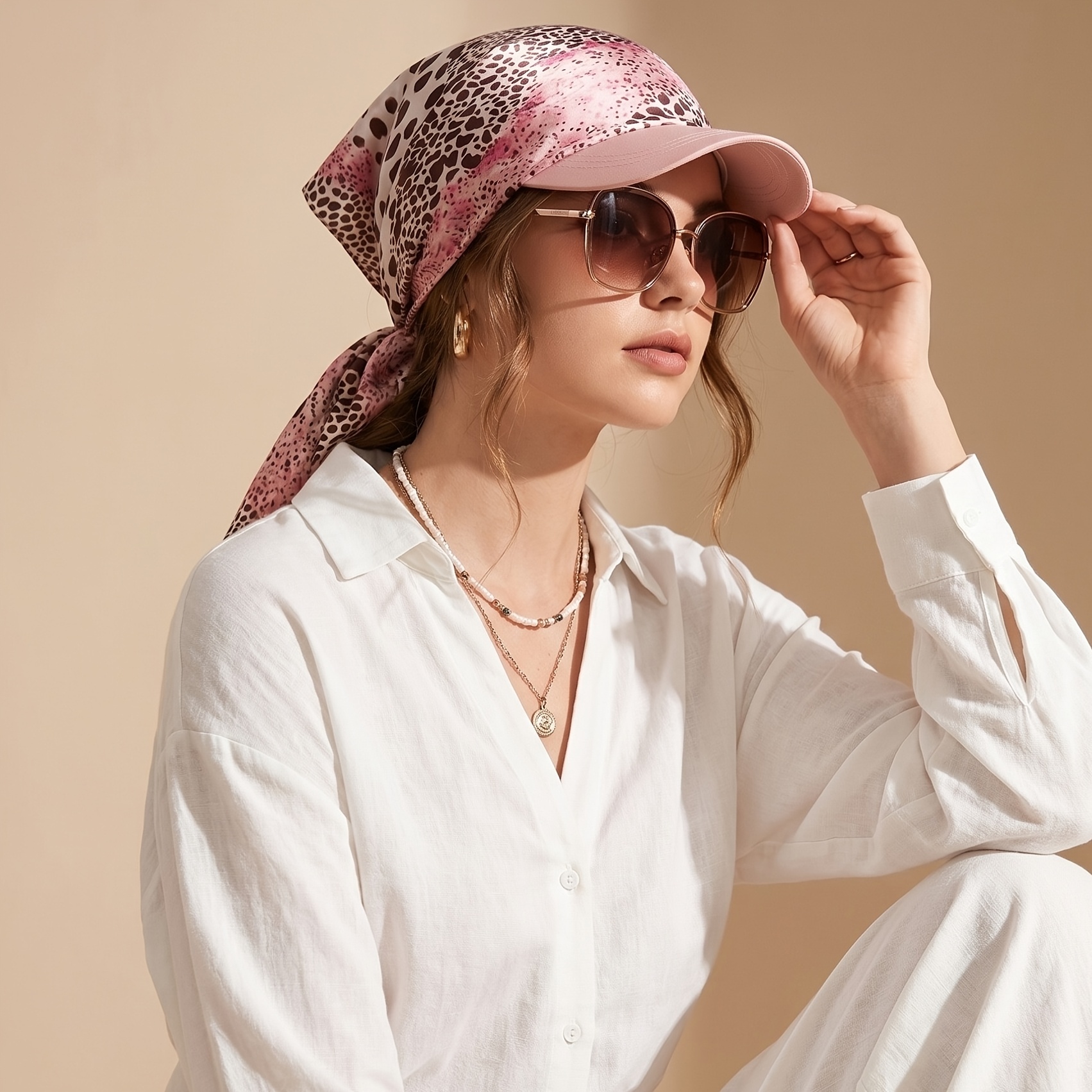 Chapeau de soleil pour femme avec foulard intégré, style à nouer soi-même avec bord, chapeau de protection solaire pour les vacances à la plage, chapeau pour la chimiothérapie