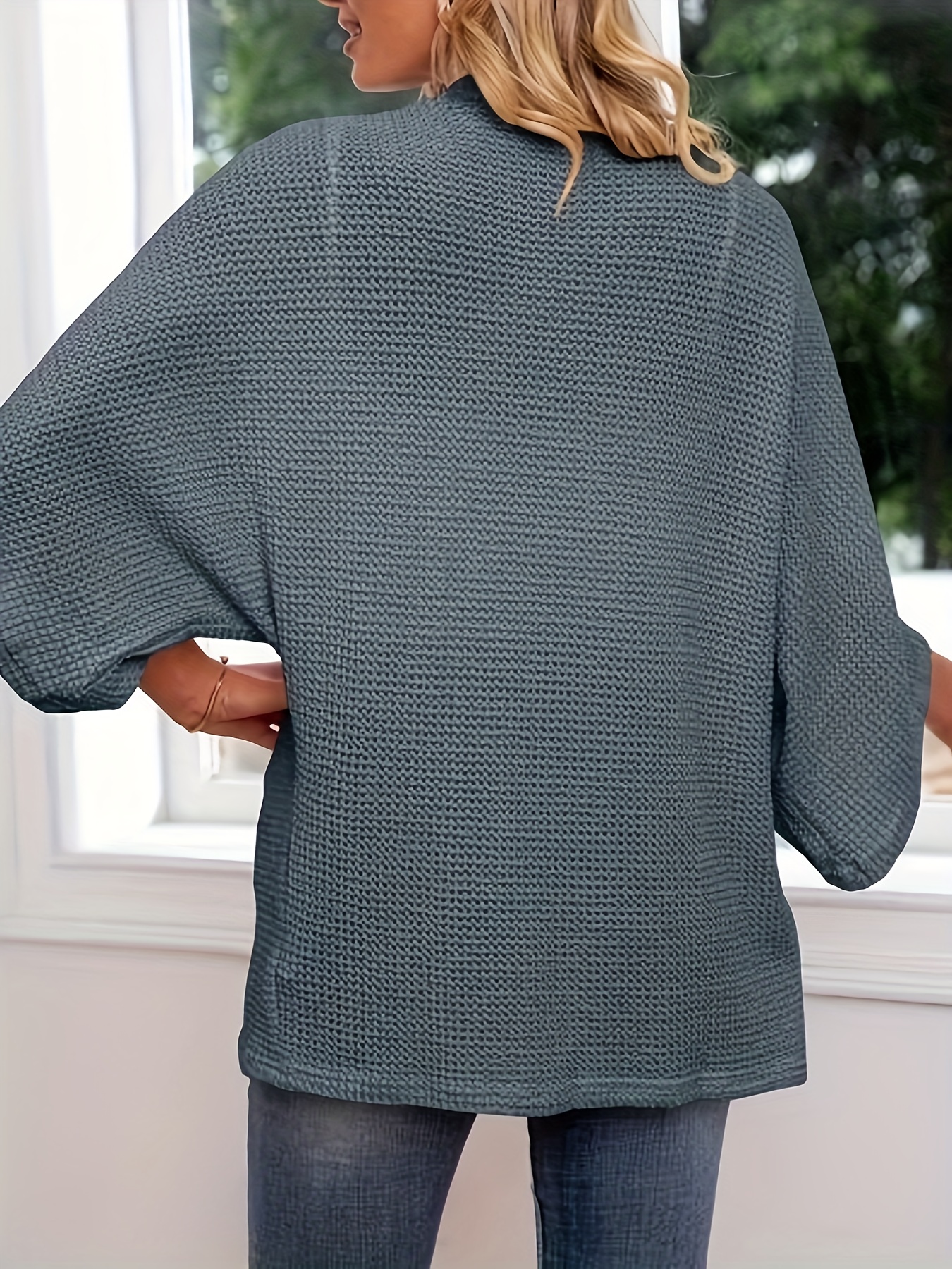 Cardigan décontracté respirant pour femme, cardigan gaufré 107, manches trois-quarts, grande taille