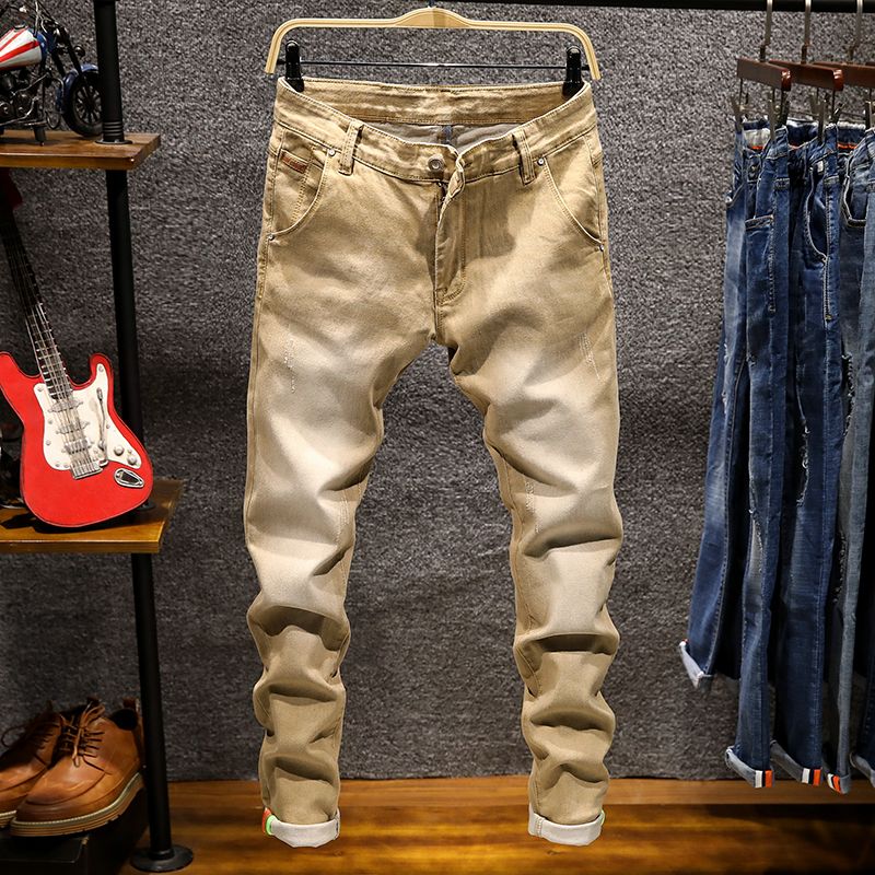 Jeans élastiques tendance pour hommes, déchirés, vintage, slim, en denim, pantalon hip-hop, usés, tendance, vêtements pour hommes