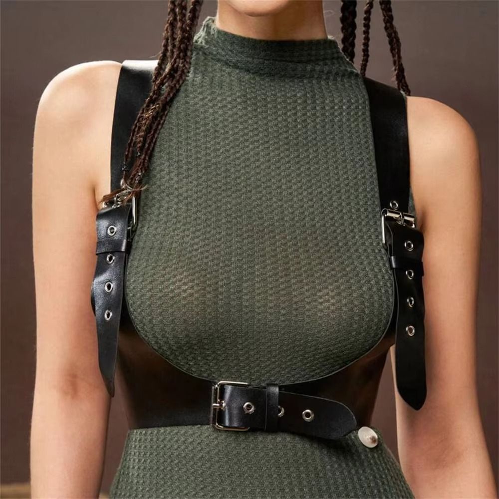 Ceinture Corset en cuir U, harnais, Style de rue, large ceinture Punk, poitrine, réglable, bretelles gothiques en cuir