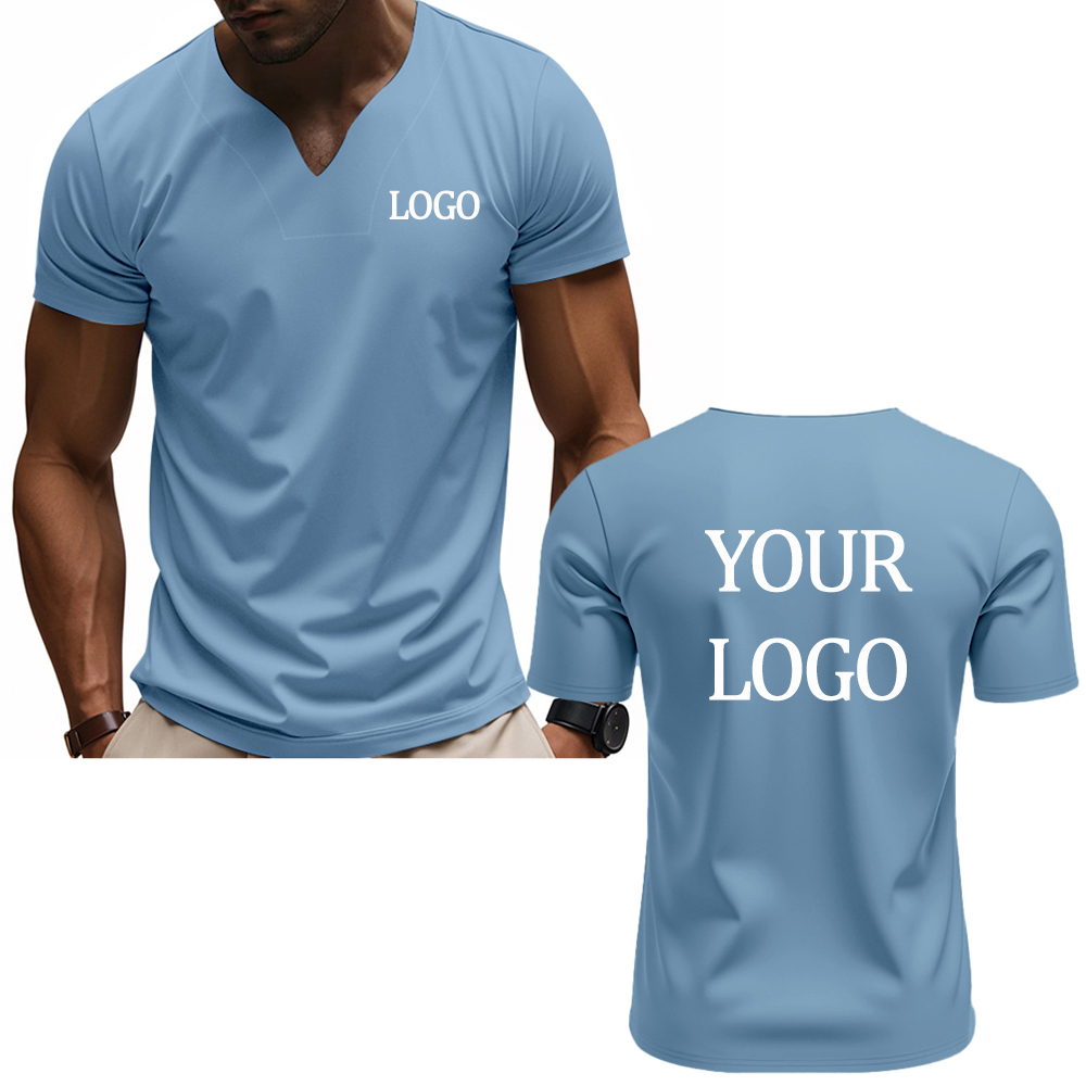 T-shirt à col en V imprimé personnalisé DIY, T-shirt à manches courtes pour hommes à la mode, haut streetwear élégant et décontracté, vêtements quotidiens.