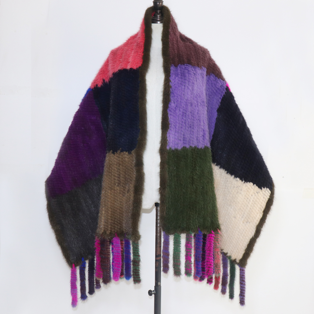 Long Style femmes tricoté réel vison fourrure Pashmina foulards hiver réel naturel vison fourrure écharpe dame 100% naturel réel vison fourrure châle