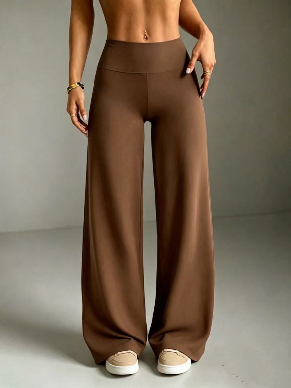 1 piece simple casual straight pants, drape breathable fabric, high waist elasticity suitable for exercise and fitness to work