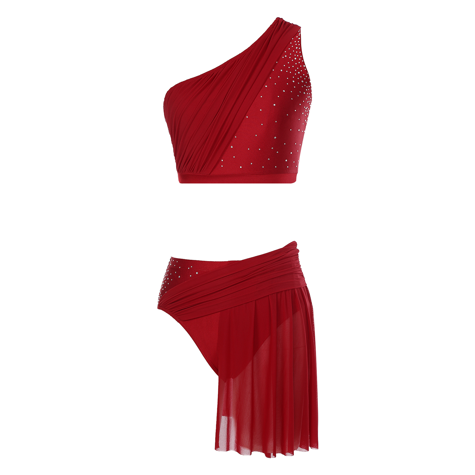 Tenue de danse lyrique moderne pour femmes, patinage artistique, gymnastique, strass brillants, haut court avec jupe en maille, slip, vêtements de danse