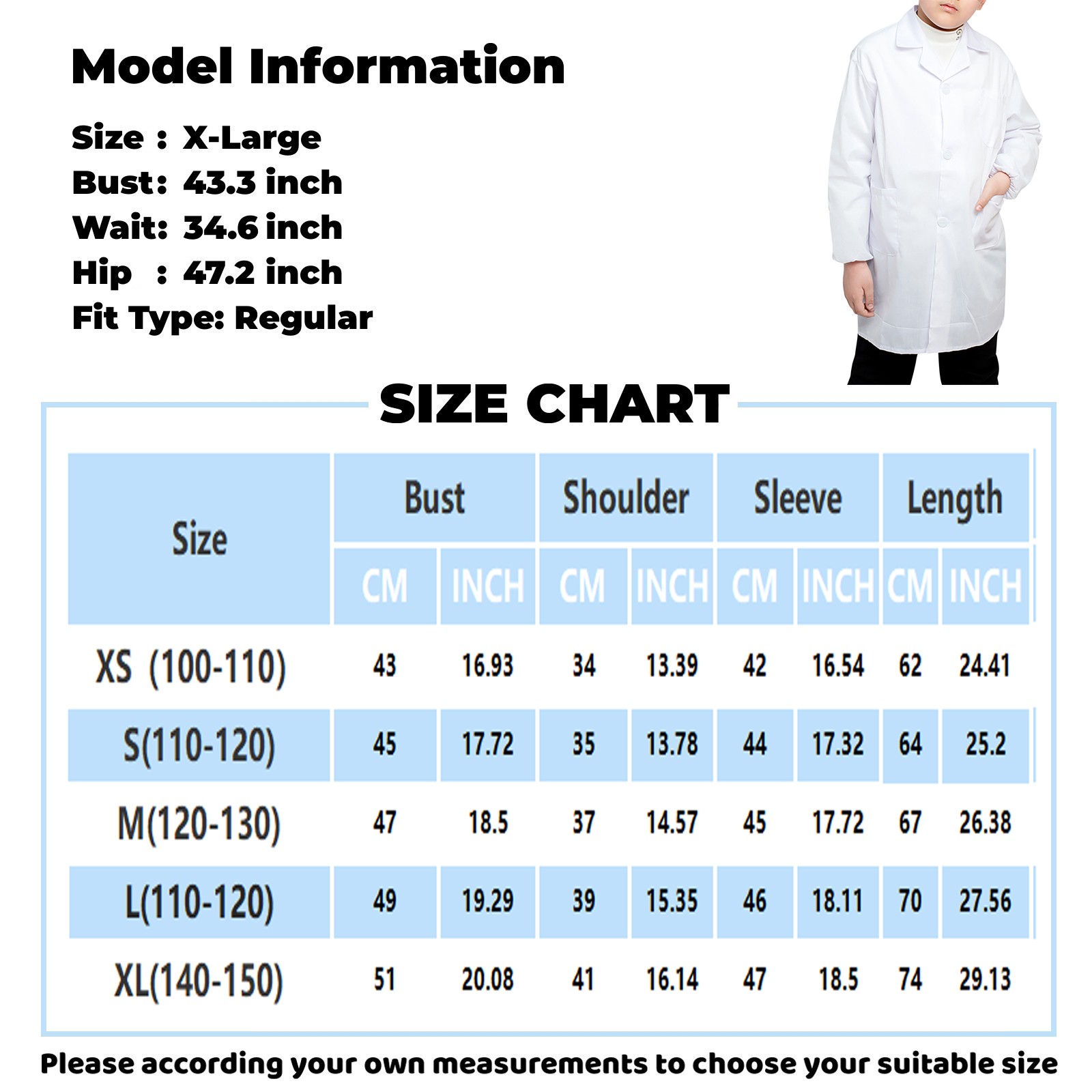 Blouse de laboratoire blanche unisexe pour enfants, uniforme à manches longues avec poches, vêtements de travail pour médecins et infirmières, pour garçons et filles, blanc, été et printemps