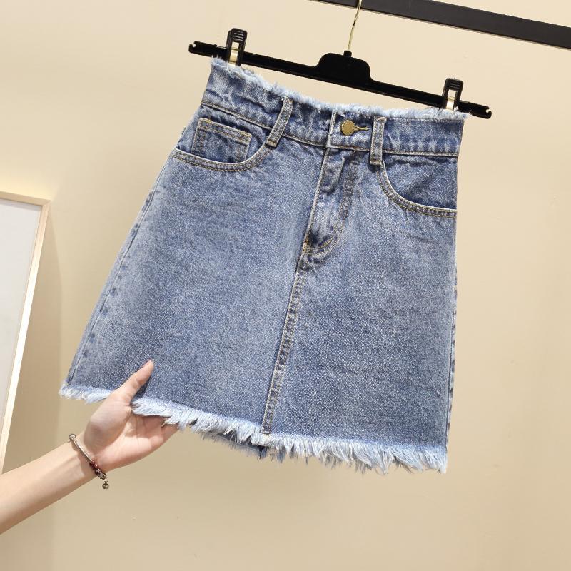 Jupe en jean taille haute pour femme, jupe courte A-Line, printemps et été