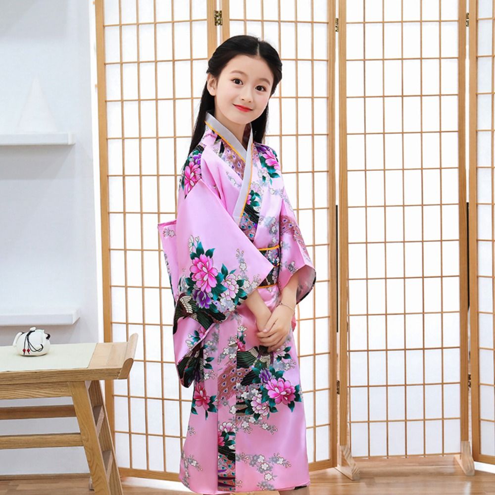 Kimono traditionnel japonais pour enfants imprimé de fleurs, style japonais, robe de kimono pour filles, style asiatique, Sakura, nouvelle élégance