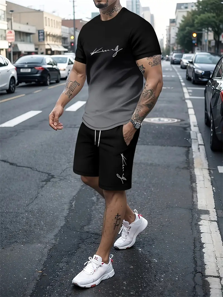 2025 nouveaux vêtements de sport pour hommes d'été, vêtements de mode amples pour hommes, shorts T-shirt imprimés en 3D, ensemble de vêtements simples pour hommes, li