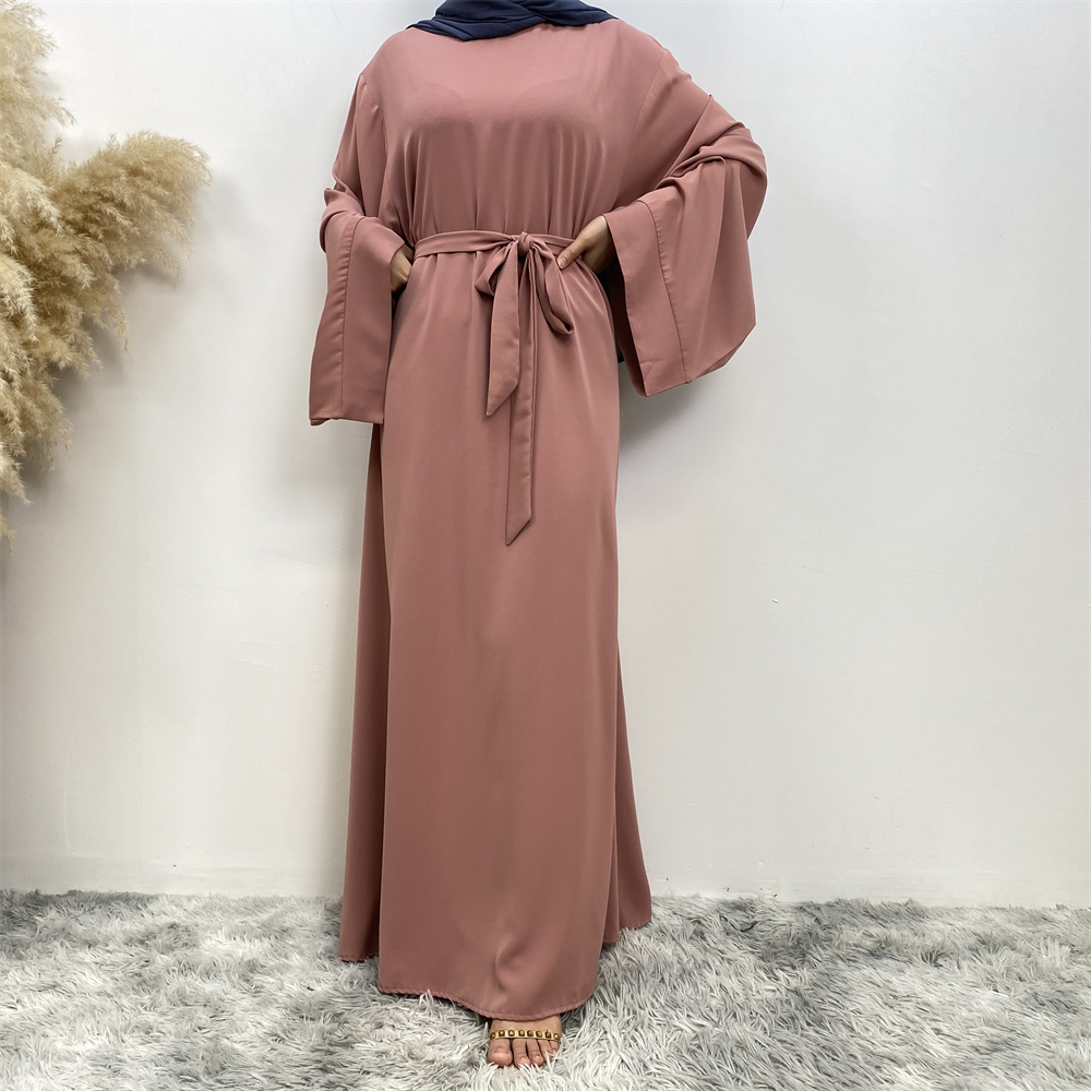 Nouvelle robe Abaya musulmane pour femmes, vendue à Dubaï au Moyen-Orient, robe islamique en tissu filet de couleur unie, robe longue en dentelle