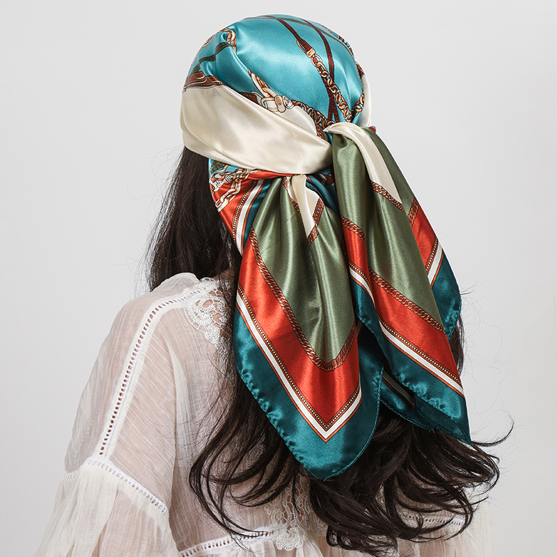 Marque de luxe carré Foulard en soie femmes châle 90*90 cm imprimé noix de cajou Foulard Femme Foulard Satin Bandana Hijab foulards