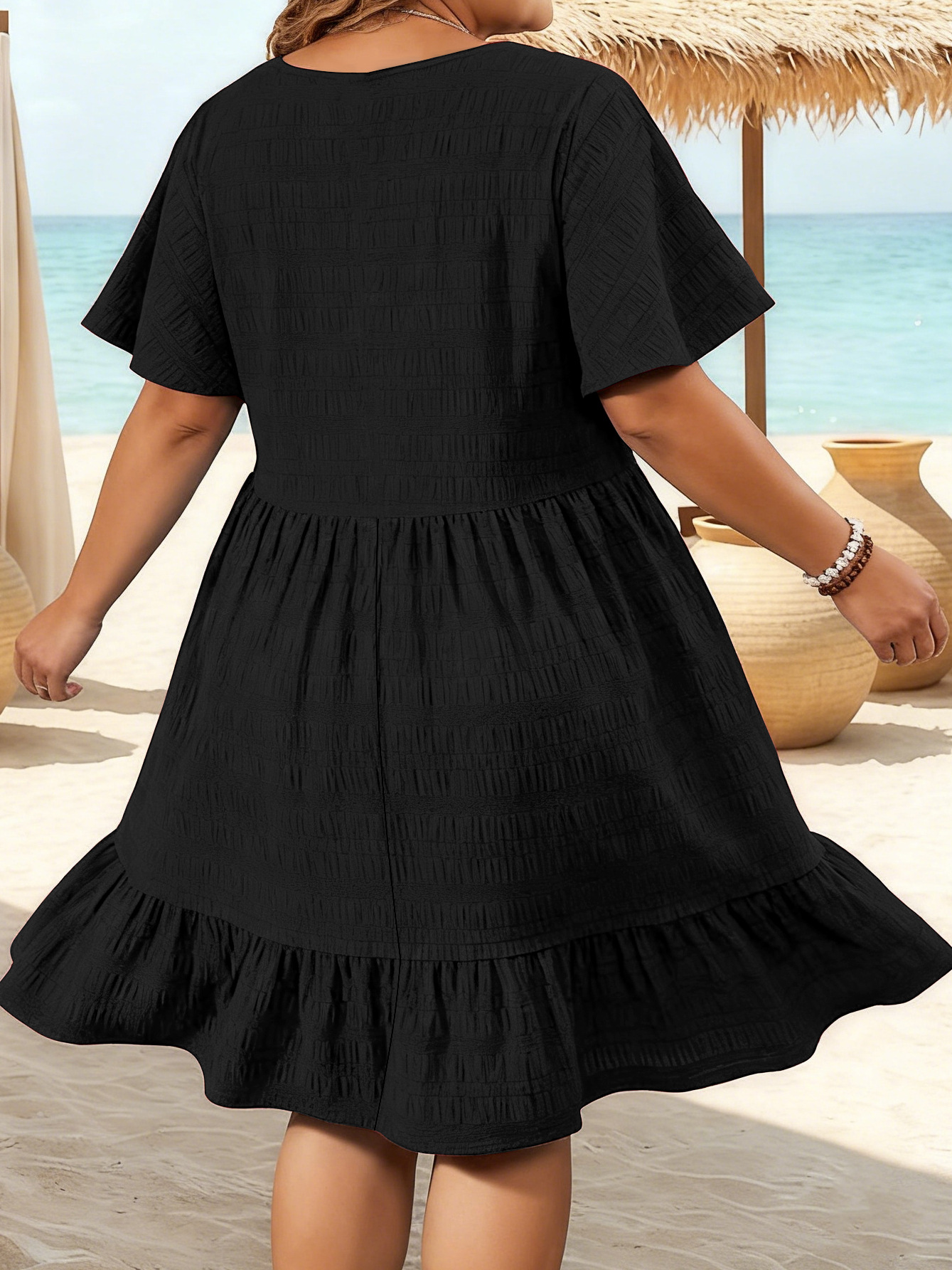 Robes d'été amples pour femmes 2026 – Vêtements grande taille élégants et tendance à col rond, patchwork, décontractées, à manches courtes