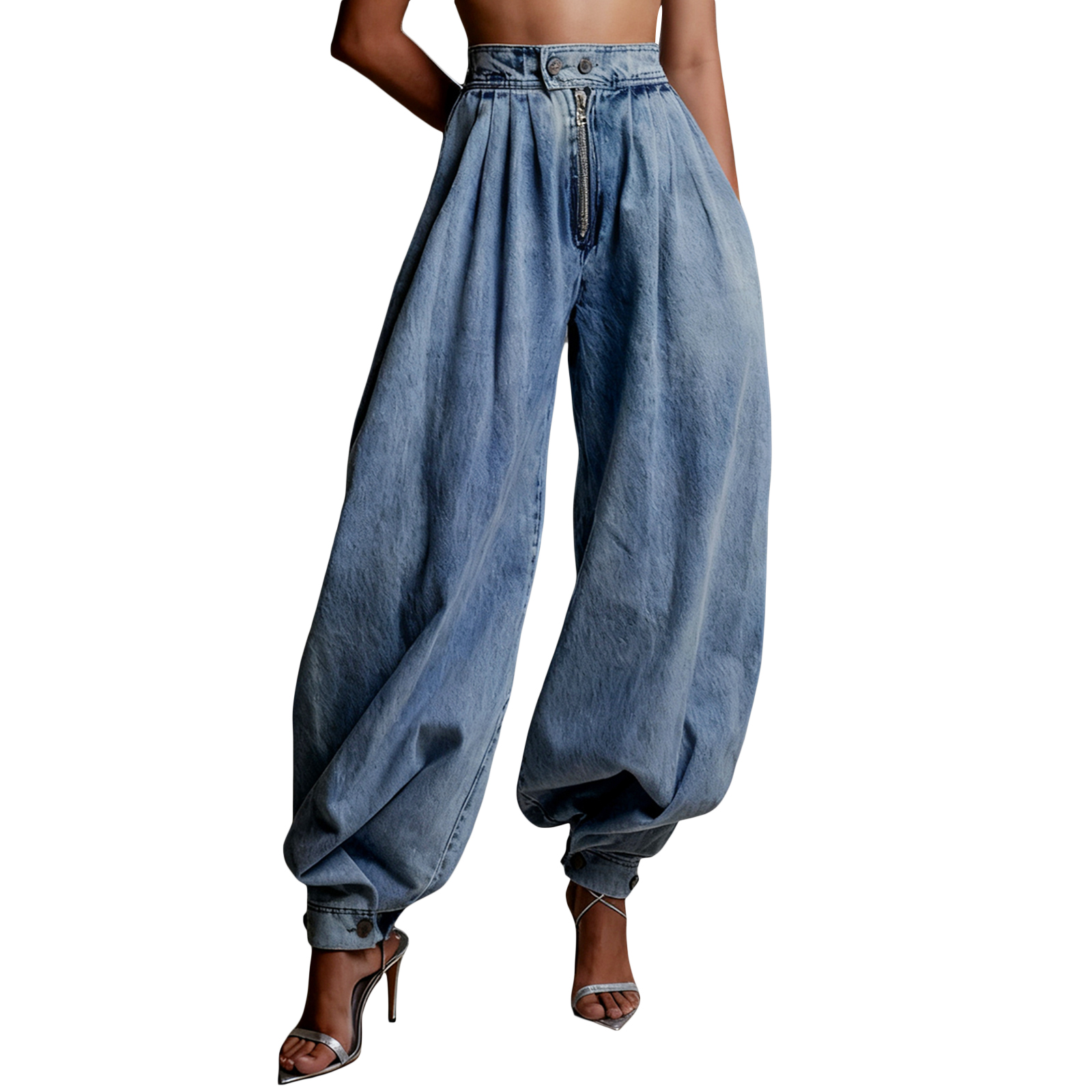 Pantalon sarouel en Denim pour femmes, décontracté, taille haute, jambes larges, Baggy, couleur unie, avec poches