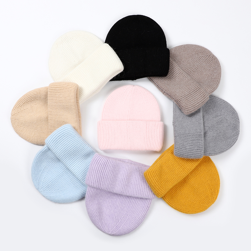 Bonnet en Fourrure de Lapin pour Femme, en Laine Solide, Doux, en Cachemire, Collection Automne Hiver