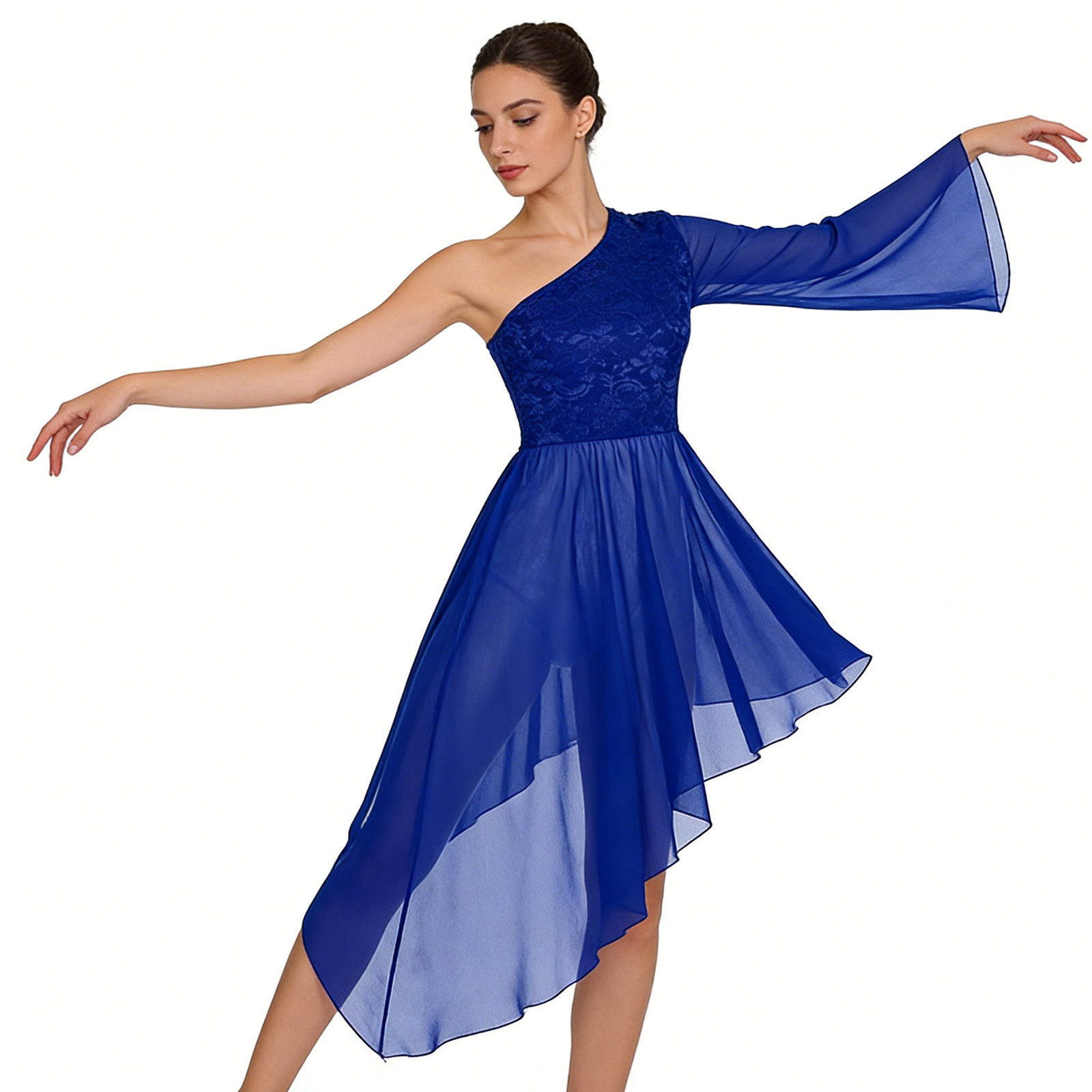 Tunique de danse de Ballet pour femmes, robes superposées en dentelle florale, danse lyrique, Costume de danse de culte d'église