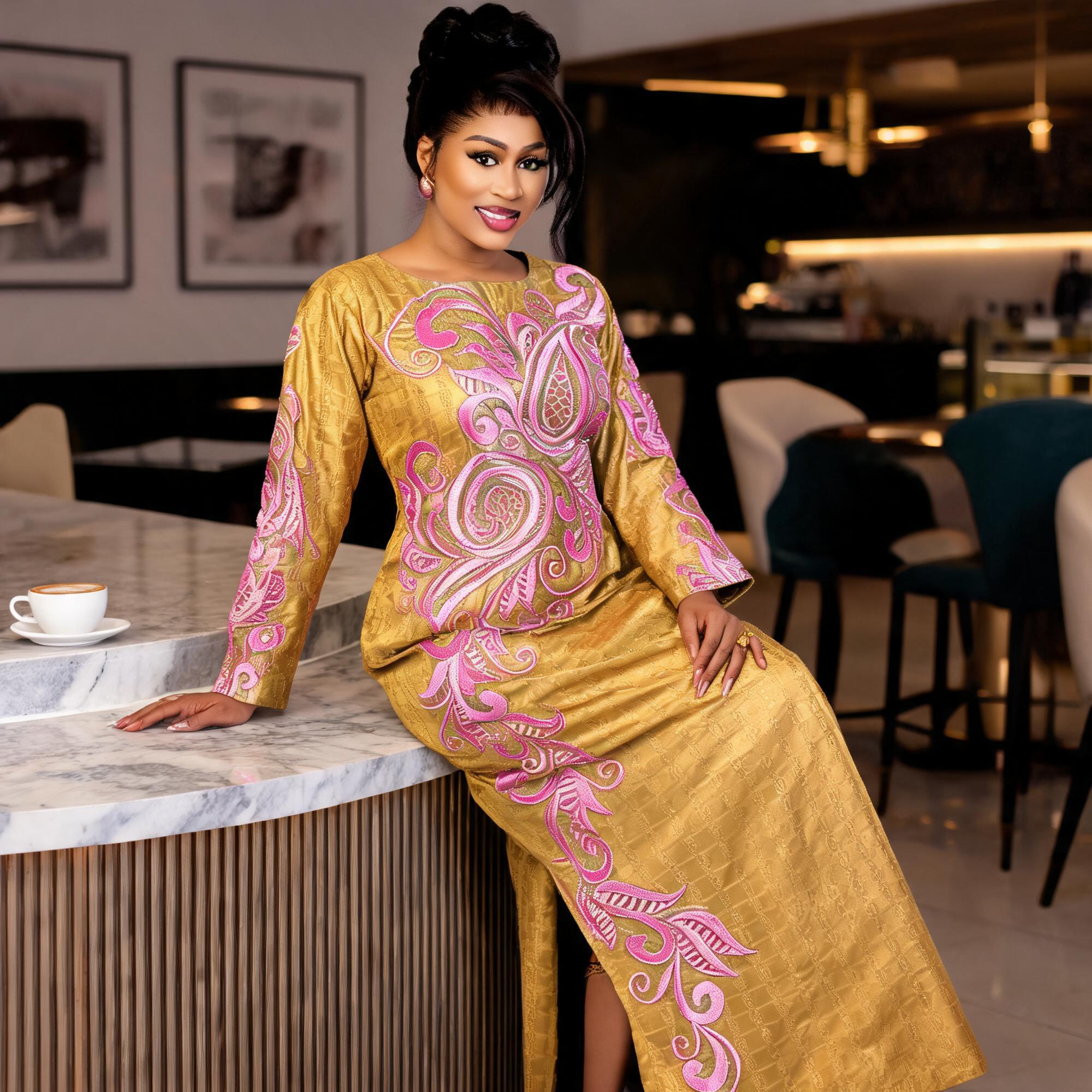 Robes africaines pour femmes, luxe, tissu boubou, broderie riche et élaborée