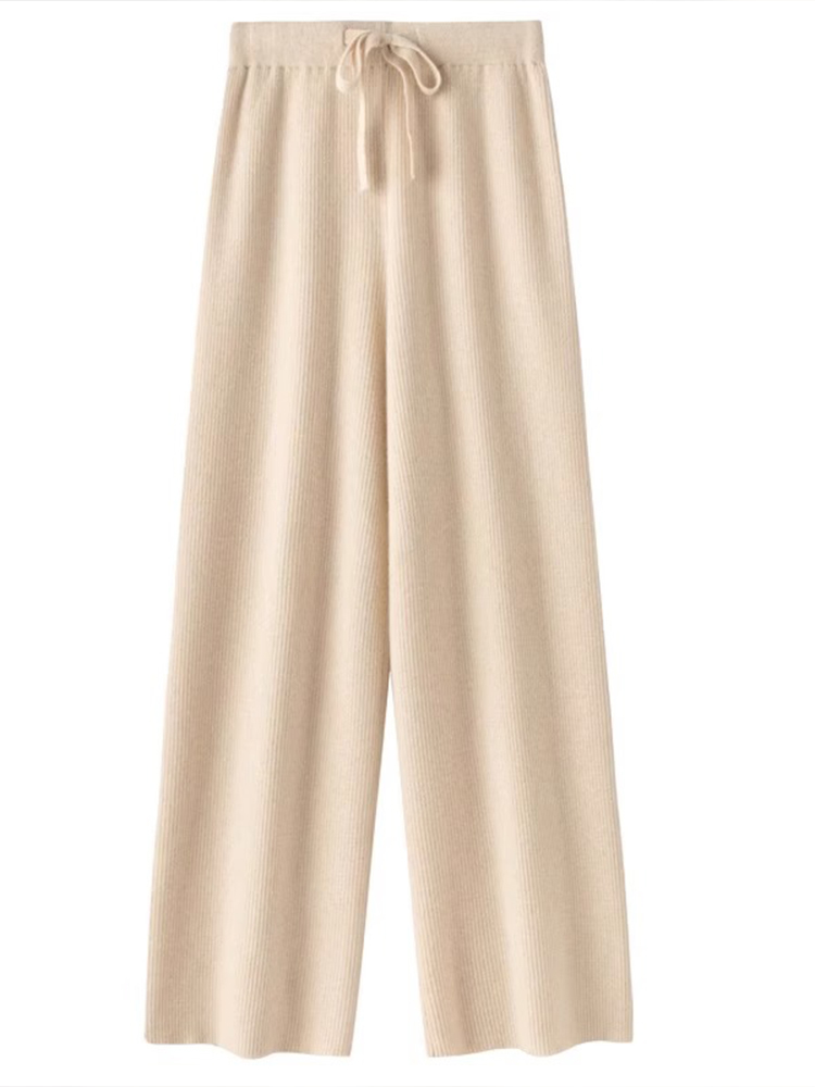 Pantalon tricoté en cachemire à jambes larges pour femme, riz gluant, taille haute, drapé, droit, décontracté, serviette de nettoyage, épais, automne
