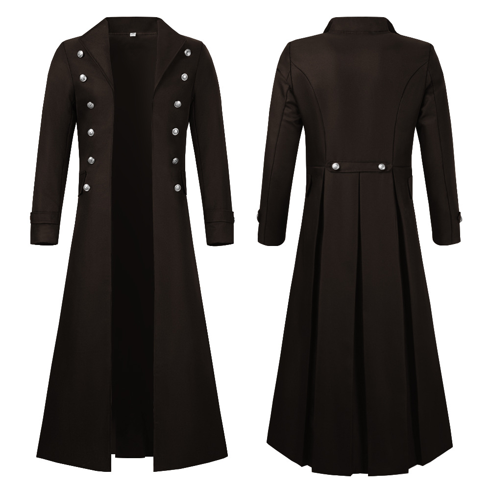 Manteau Trench-Coat Gothique Rétro Steampunk Médiéval Uniforme Victorien Mi-long pour Homme