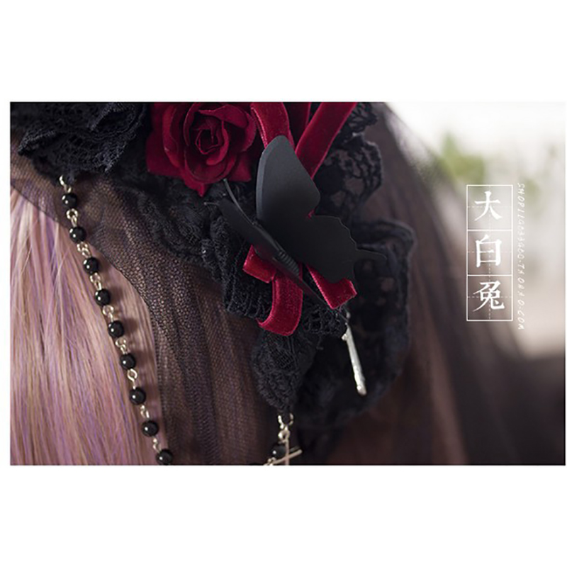 Bandeau oreilles de lapin, voile noir lolita, accessoires gothiques kc en fil de dentelle