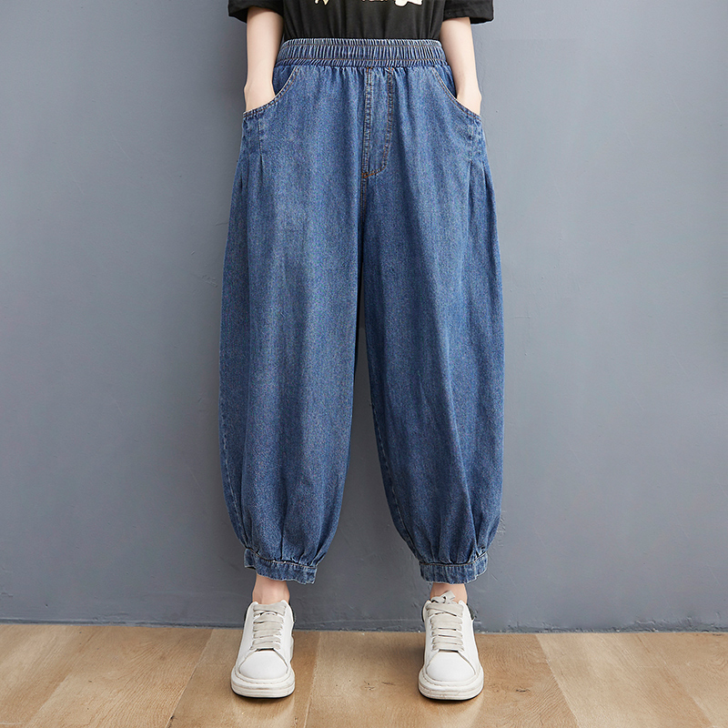 Jean Vintage en Denim pour Femme, Couleur Unie, Mode d'Été, Taille artificiel astique, Baggy, Style Japonais, Longueur de Rinçage, Harem fjgy