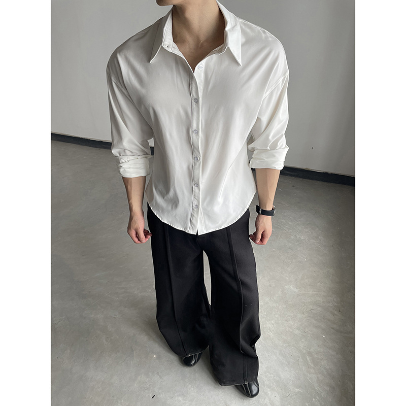 Chemises à manches longues pour hommes de style coréen, noires, décontractées, unies, surdimensionnées, respirantes, amples, vêtements masculins Harajuku