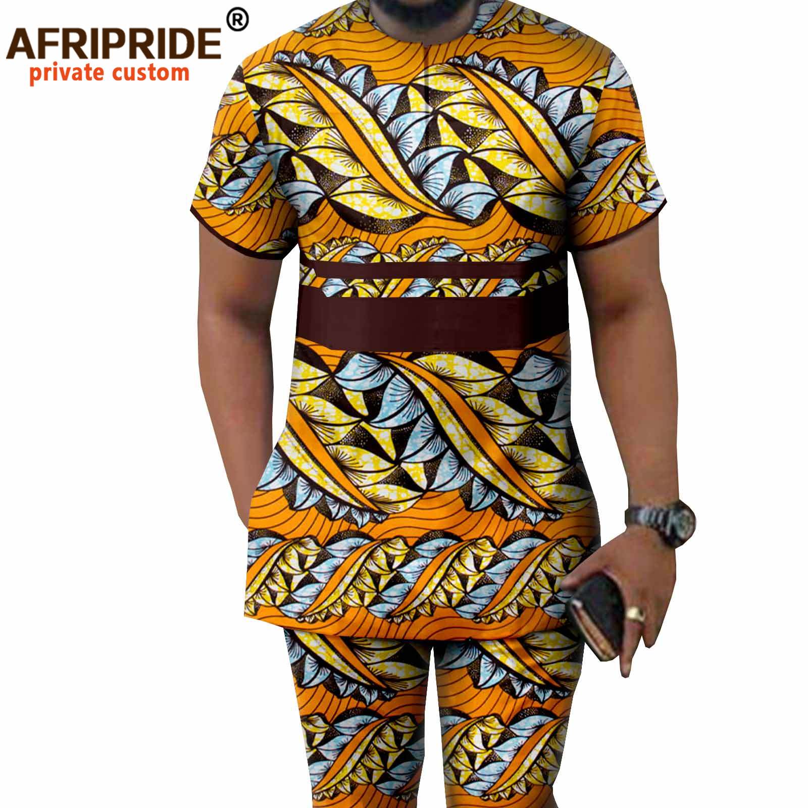 Ensemble de vêtements africains pour hommes, chemise Dashiki, haut court, tenue à manches courtes, pantalon Ankara, grande taille, tenues décontractées, A2116042, 2 pièces