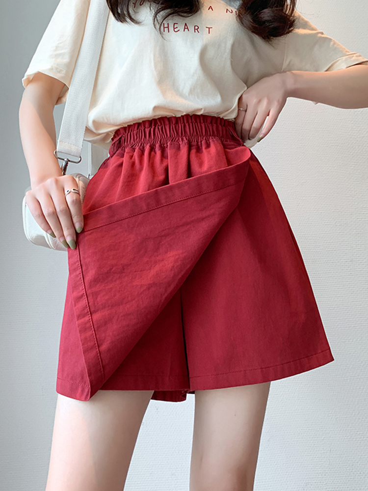 Lâche grande taille jupes d'été Shorts Femme décontracté jambe large Baggy noir rouge Shorts femmes taille élastique pantalons courts Femme Culottes