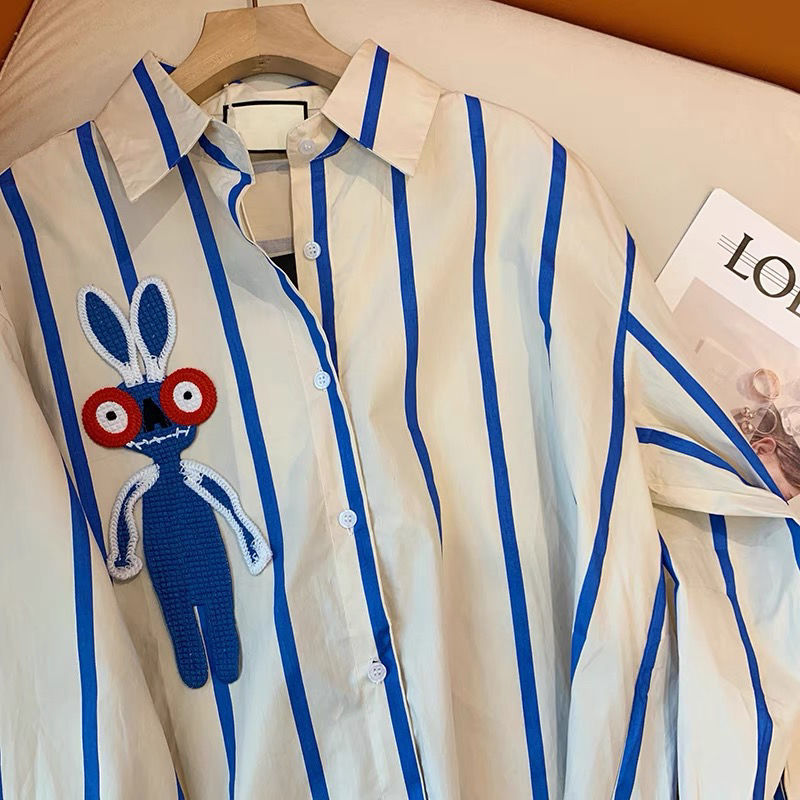 Chemise polyvalente minimaliste, ample et décontractée, Design de marque, sens contrasté, rayures bleues, lapin, mode printemps et automne 2023