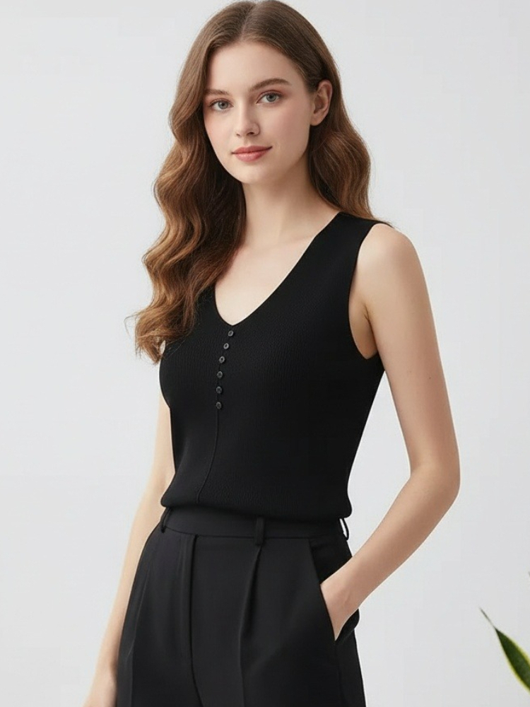 Débardeurs en tricot pour femmes, col en V, couleur unie, Blusas Mujer De Moda 2026, nouvelle mode estivale, hauts décontractés fins sans manches pour femmes