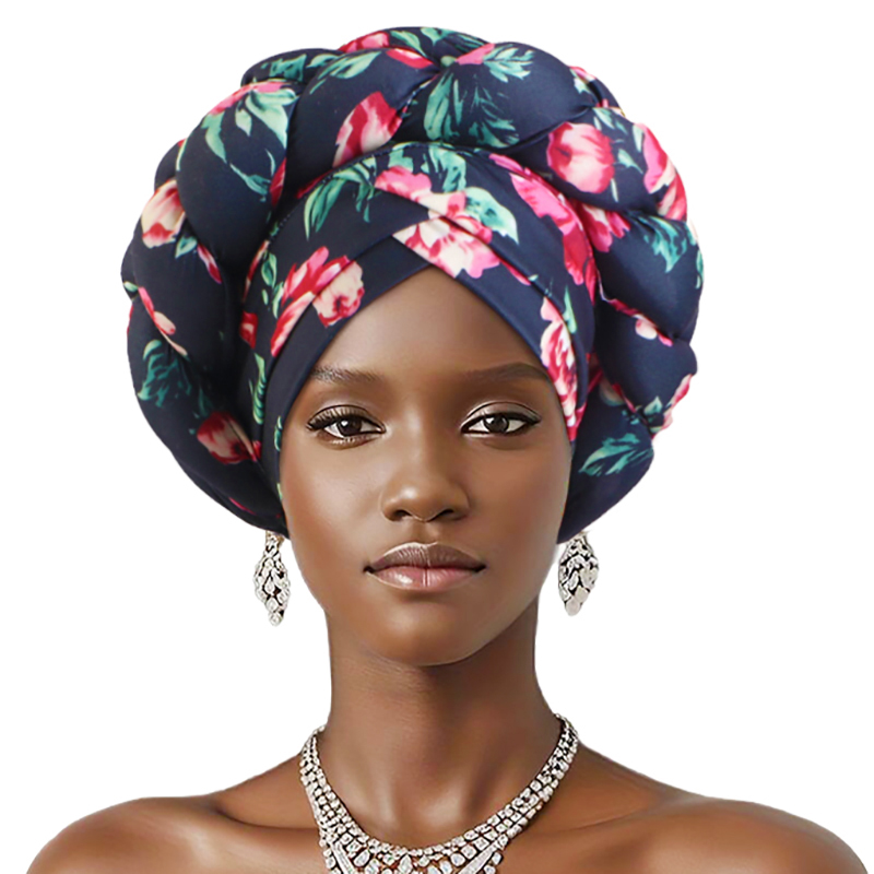 Nouveau imprimé africain torsadé grande tresse Turban chapeau musulman Hijab chapeau élastique bandeau foulard Ramadan foulard Beanie chapeaux