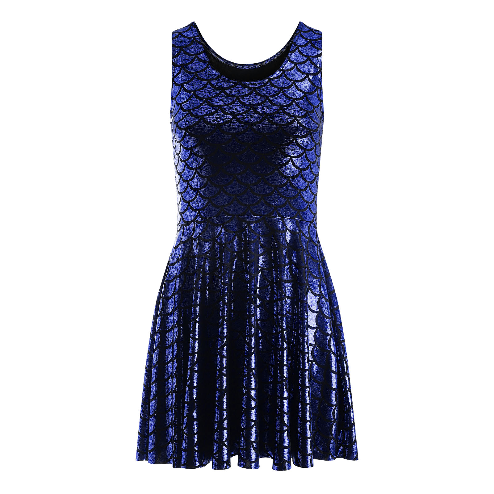 Robe de cocktail pour femmes, costume de fête scintillant, robe swing, ligne A, métallique brillante, tenue de festival, cosplay, robe à écailles de poisson