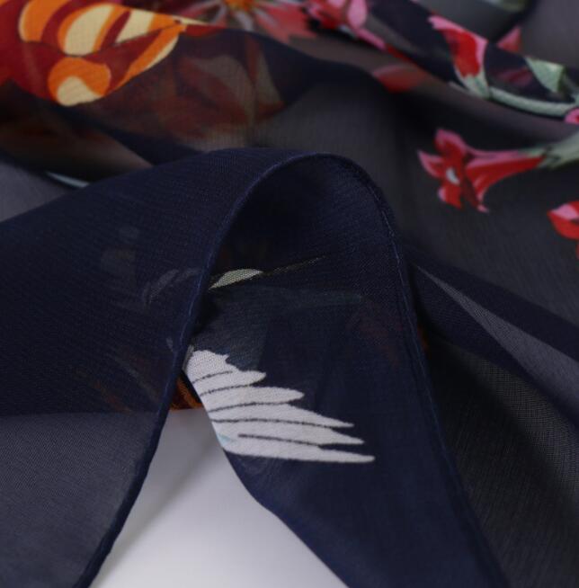 Foulard en mousseline de soie imprimé floral pour femme, écharpe ronde longue et douce, châle de simulation, écharpe de plage élégante, mode, injplanchers f